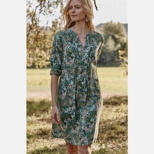 J. Jill Green Floral V‑Neck Dress Medium